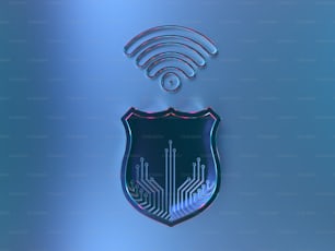 Un escudo azul con un símbolo de wifi