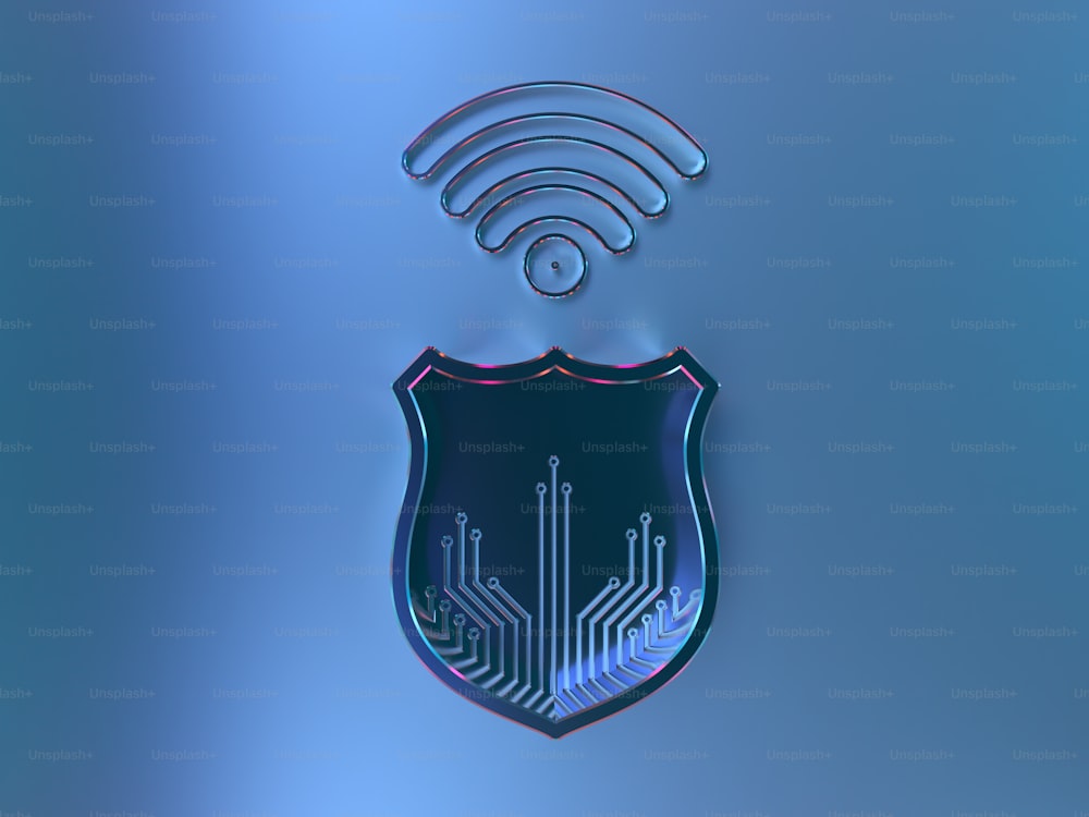 a blue shield with a wifi symbol on it