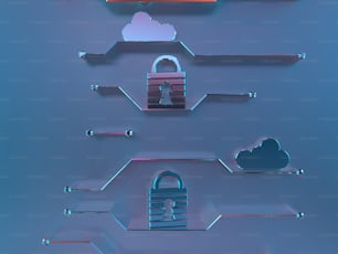 a blue background with a padlock and a cloud