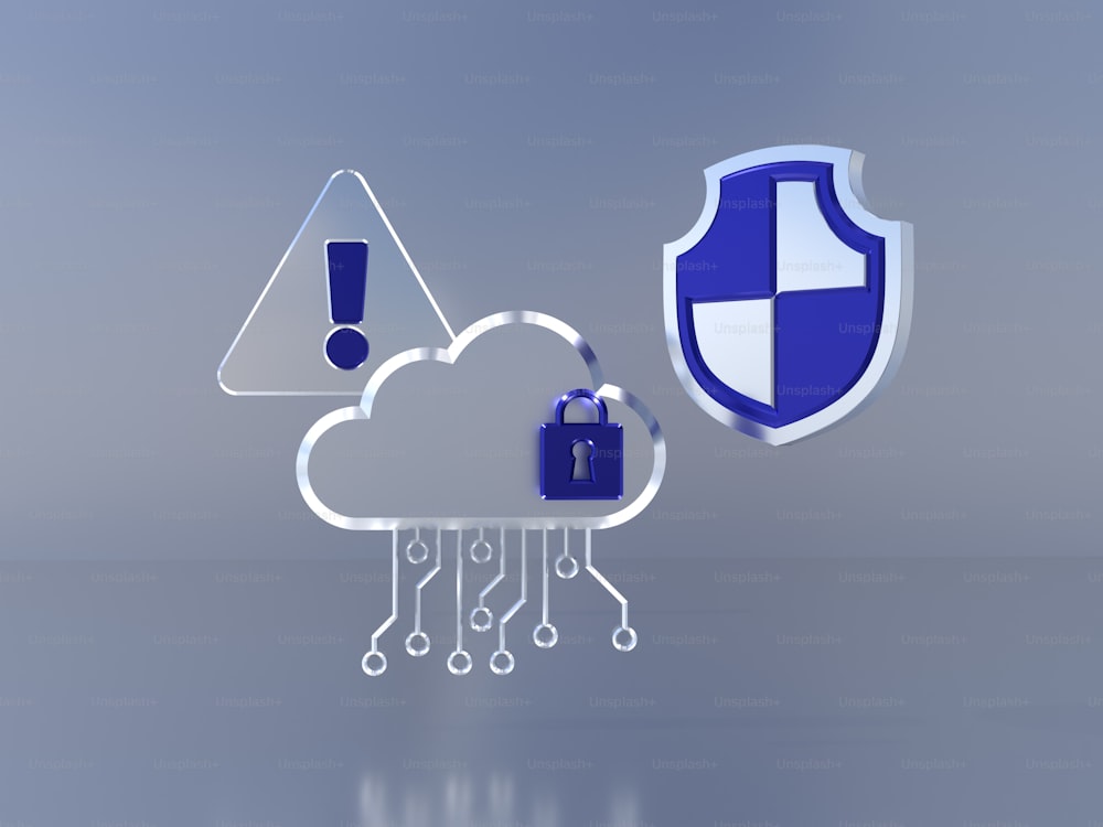 a shield and a cloud with a lock on it