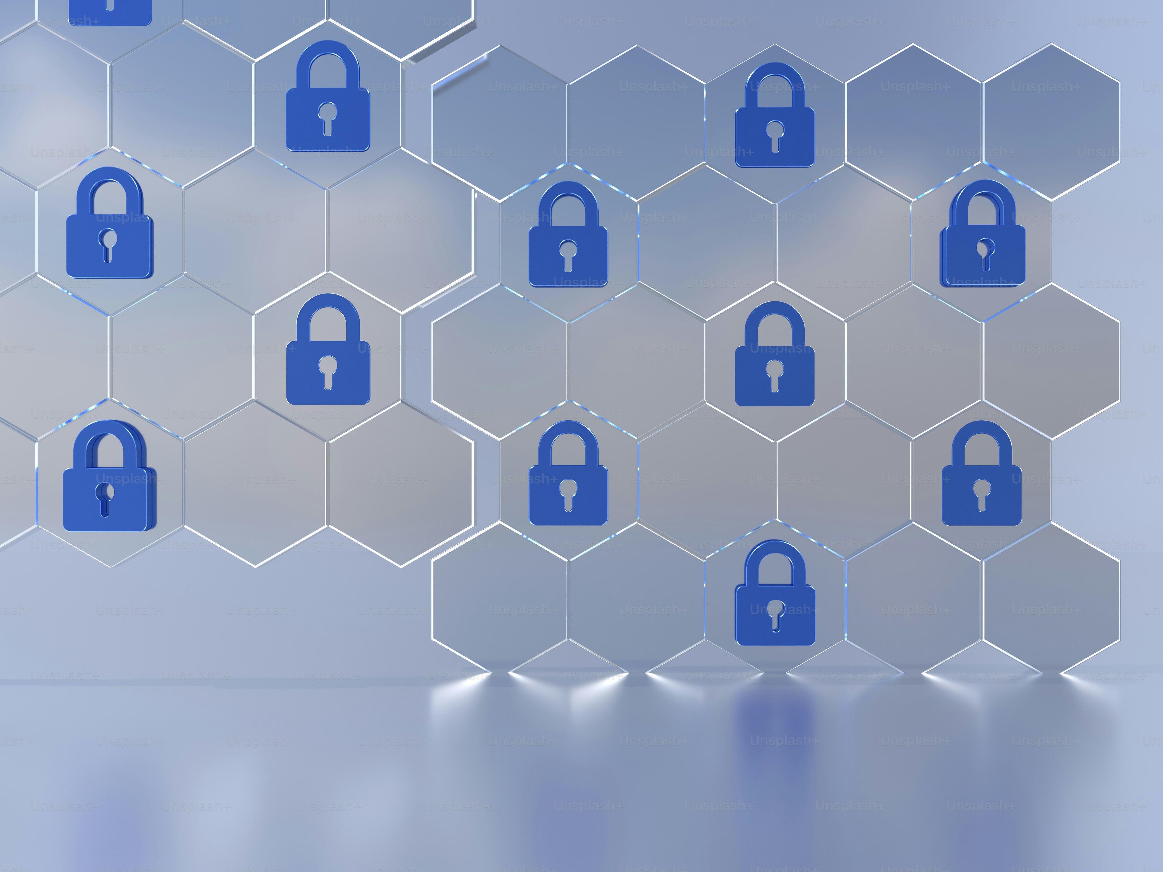a bunch of blue padlocks on a wall