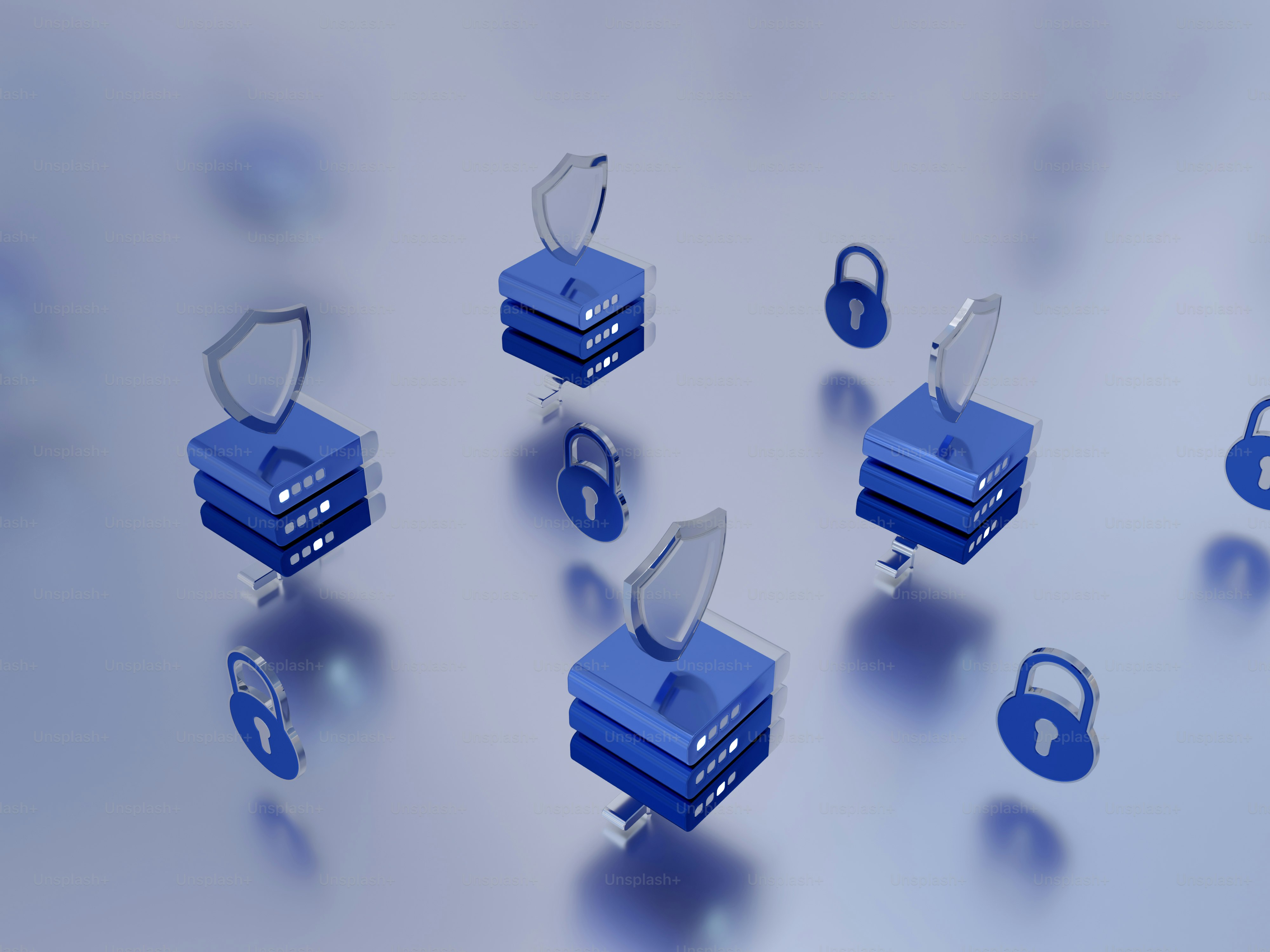 a group of blue boxes with a lock on top of them