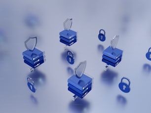 a group of blue boxes with a lock on top of them