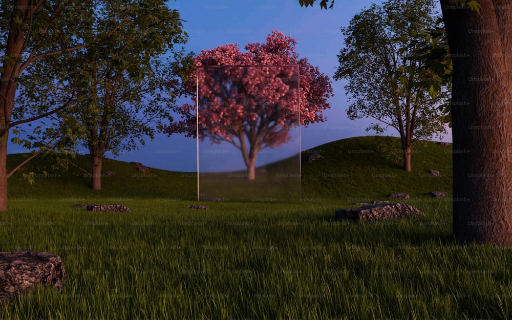 ein Bild von einem Baum mitten auf einem Feld