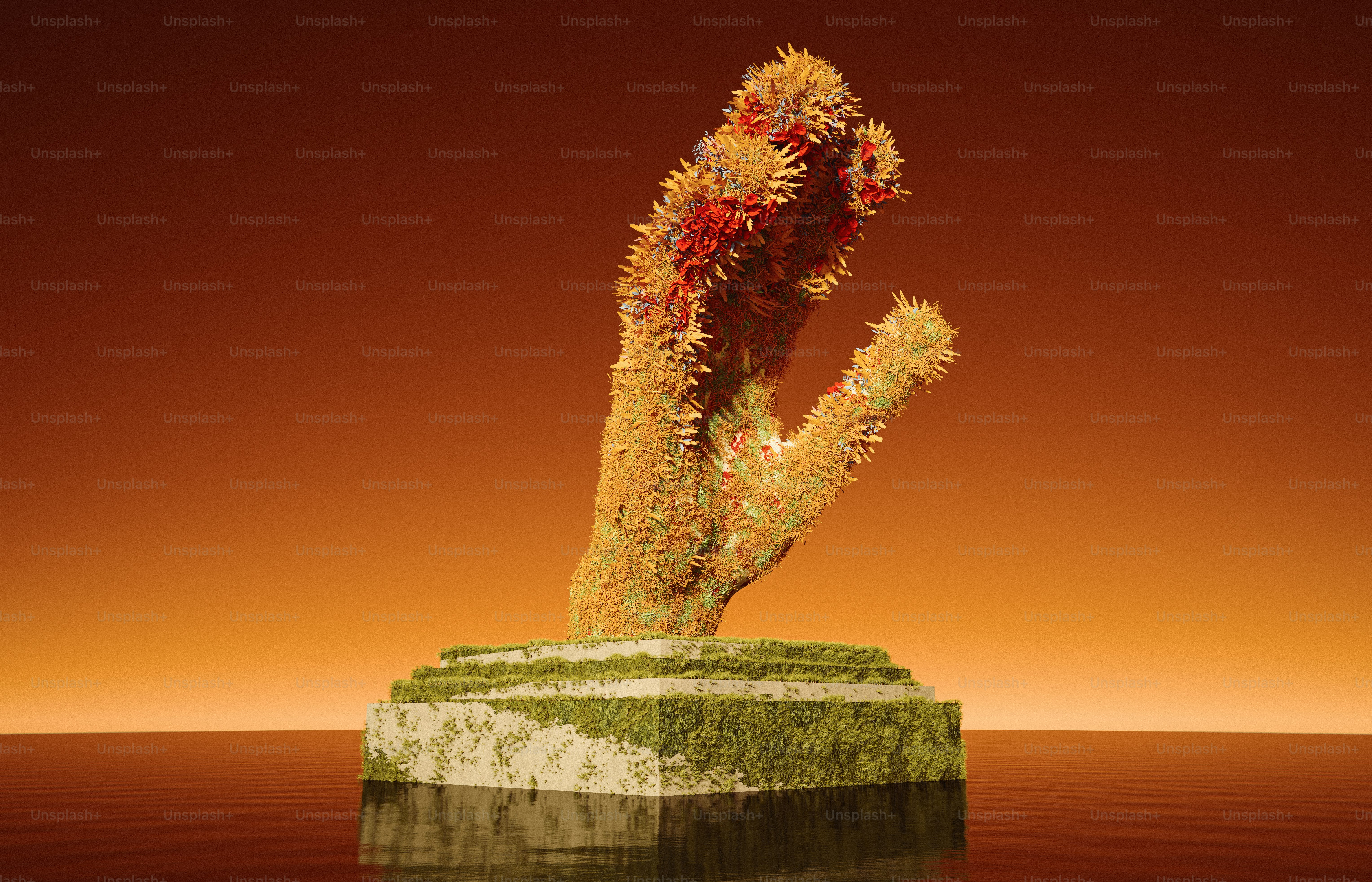 a cactus in the middle of a body of water