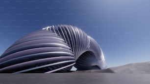 a futuristic building in the middle of a desert