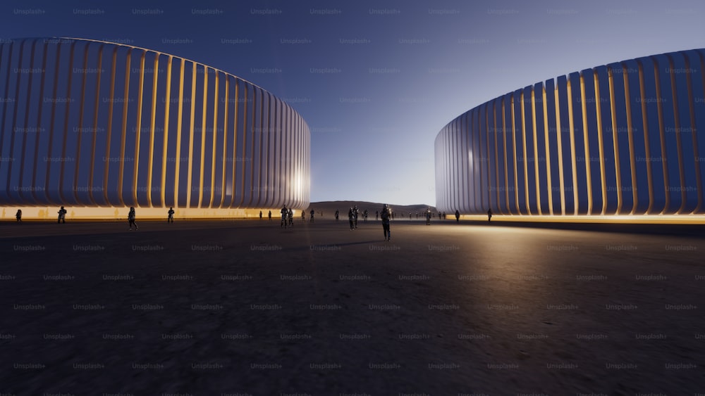 a group of people standing outside of a building