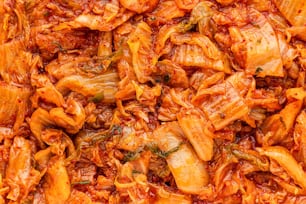a close up view of a mixture of food