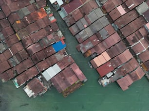 an aerial view of a large group of buildings