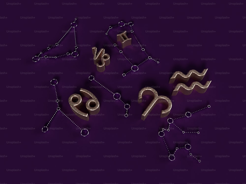 un fondo púrpura con un signo zodiacal y números
