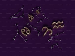 a purple background with a zodiac sign and numbers