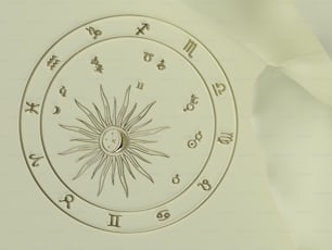 a white clock with zodiac signs on it