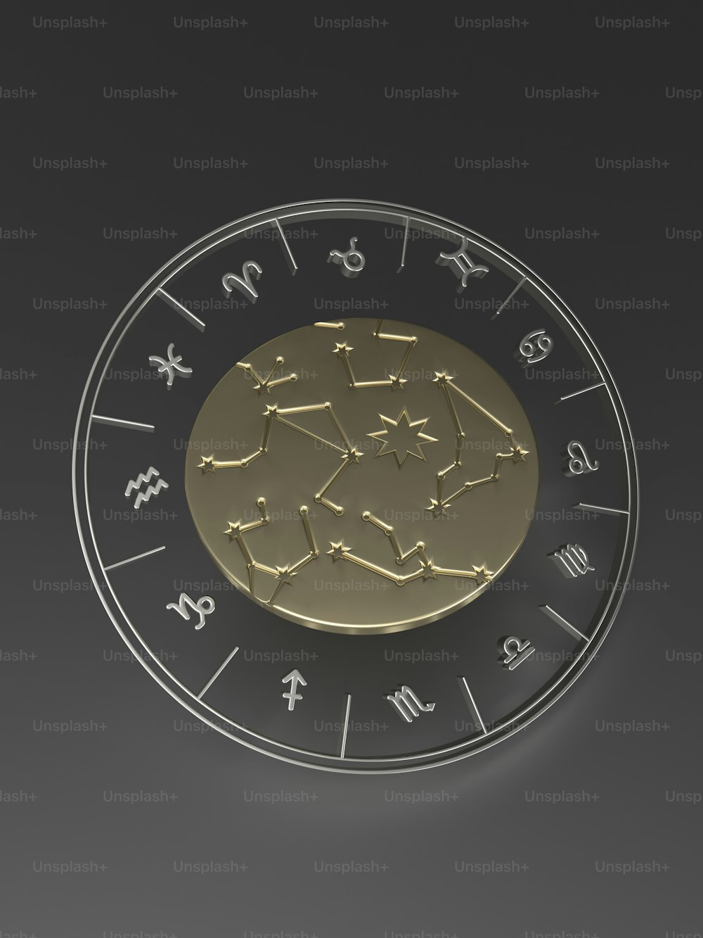 un reloj de oro y plata con signos del zodíaco