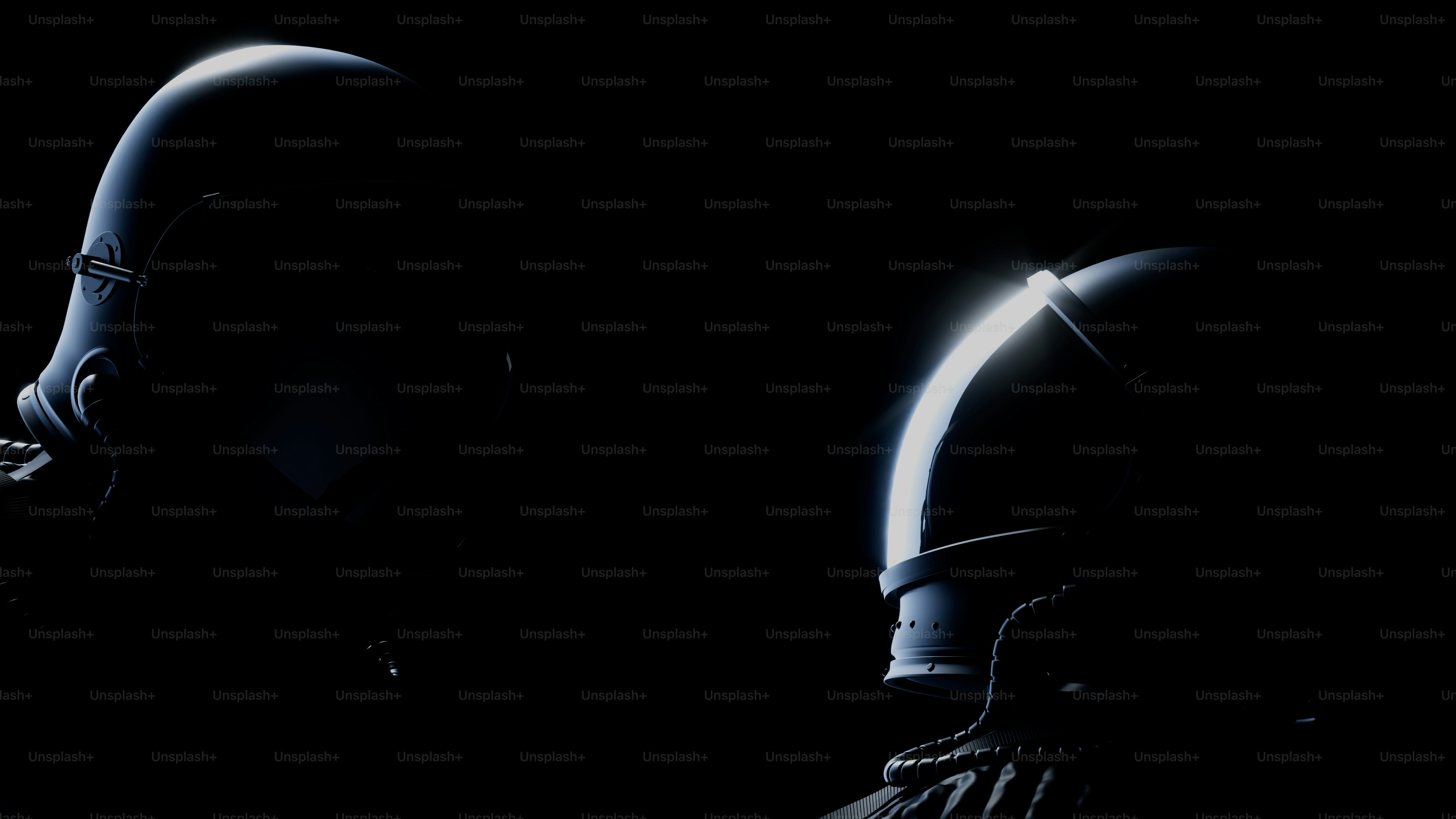 a couple of helmets sitting next to each other