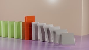 una fila di cartelle di diversi colori appoggiate su un pavimento viola