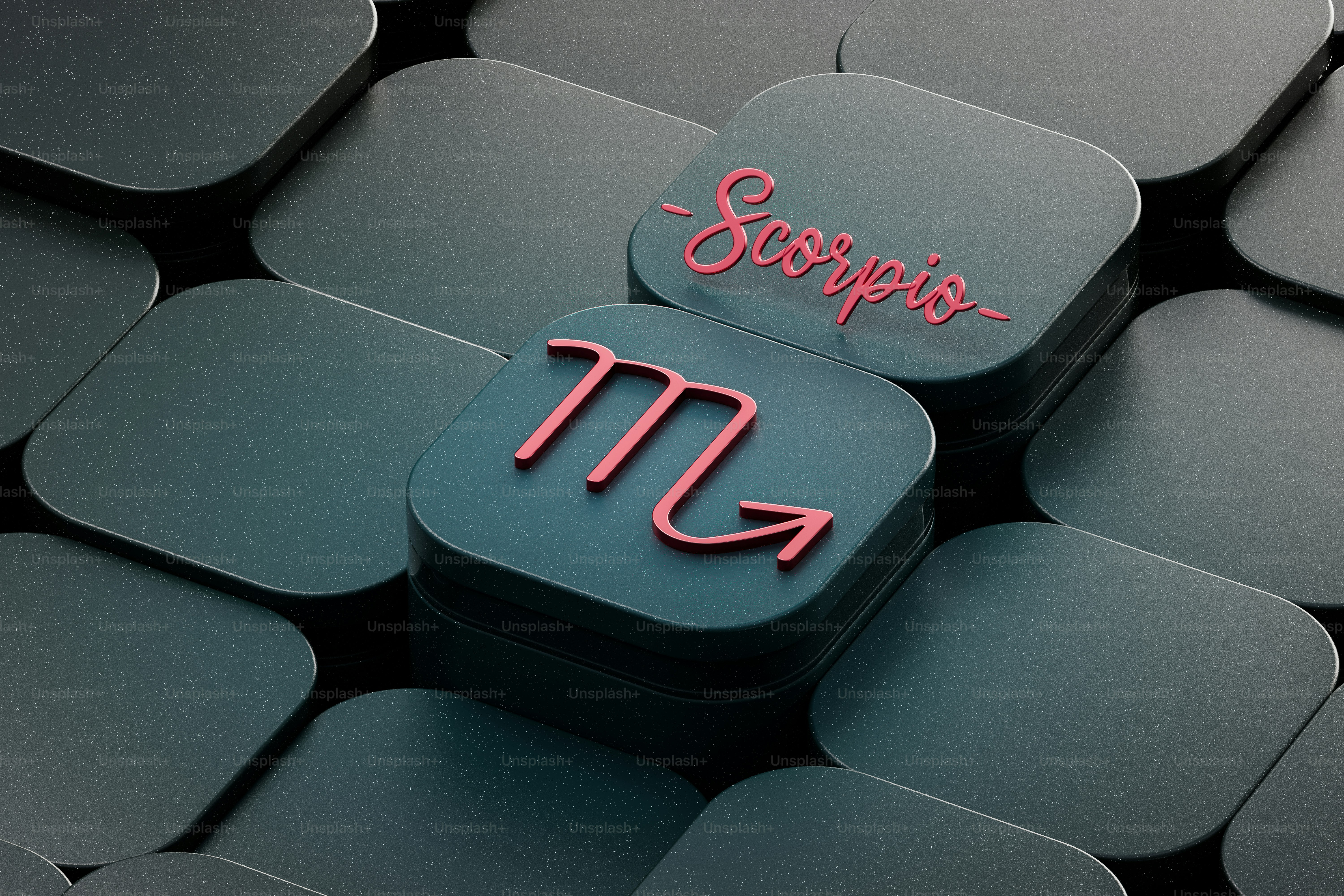 3D render of Scorpio zodiac sign on cubic geometric background.