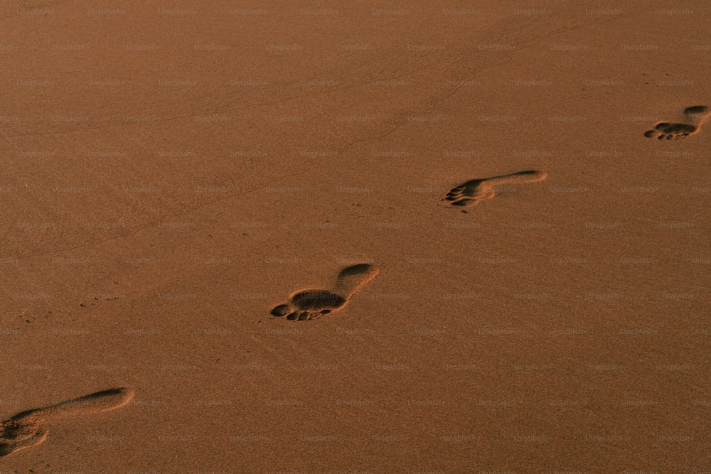 ein paar Fußabdrücke, die im Sand stecken