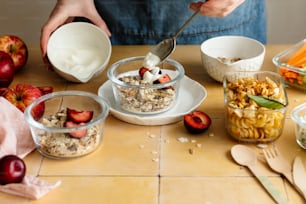 a person is making a bowl of cereal