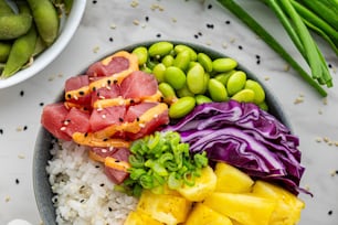 a bowl filled with different types of food