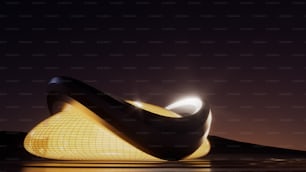 수역 위에 앉아있는 큰 빛 조각품