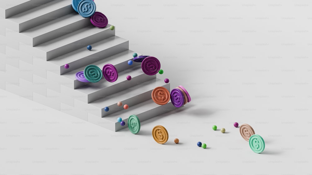 a 3d rendering of a stair made out of coins