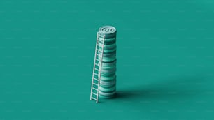 a tall stack of stacks of coins sitting on top of a green surface