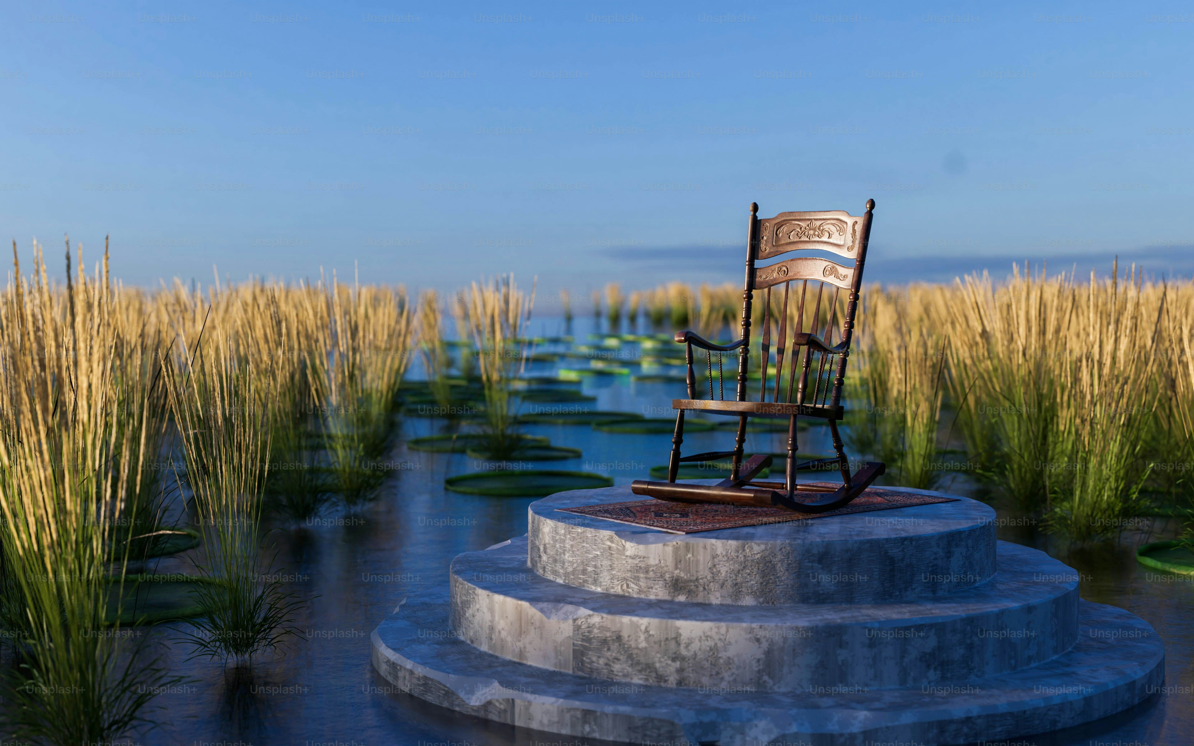 a chair that is sitting on some steps
