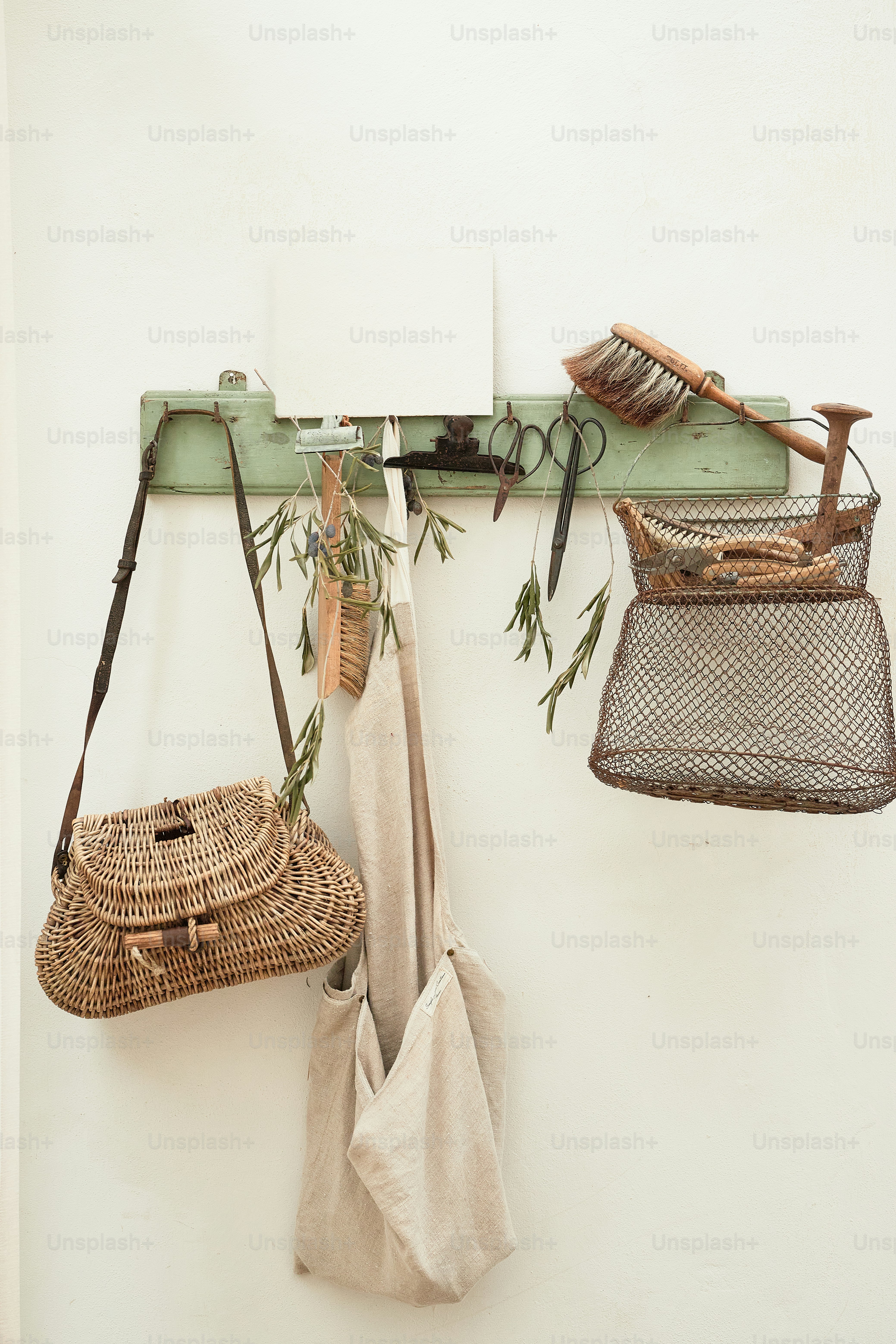 a couple of bags hanging on a wall