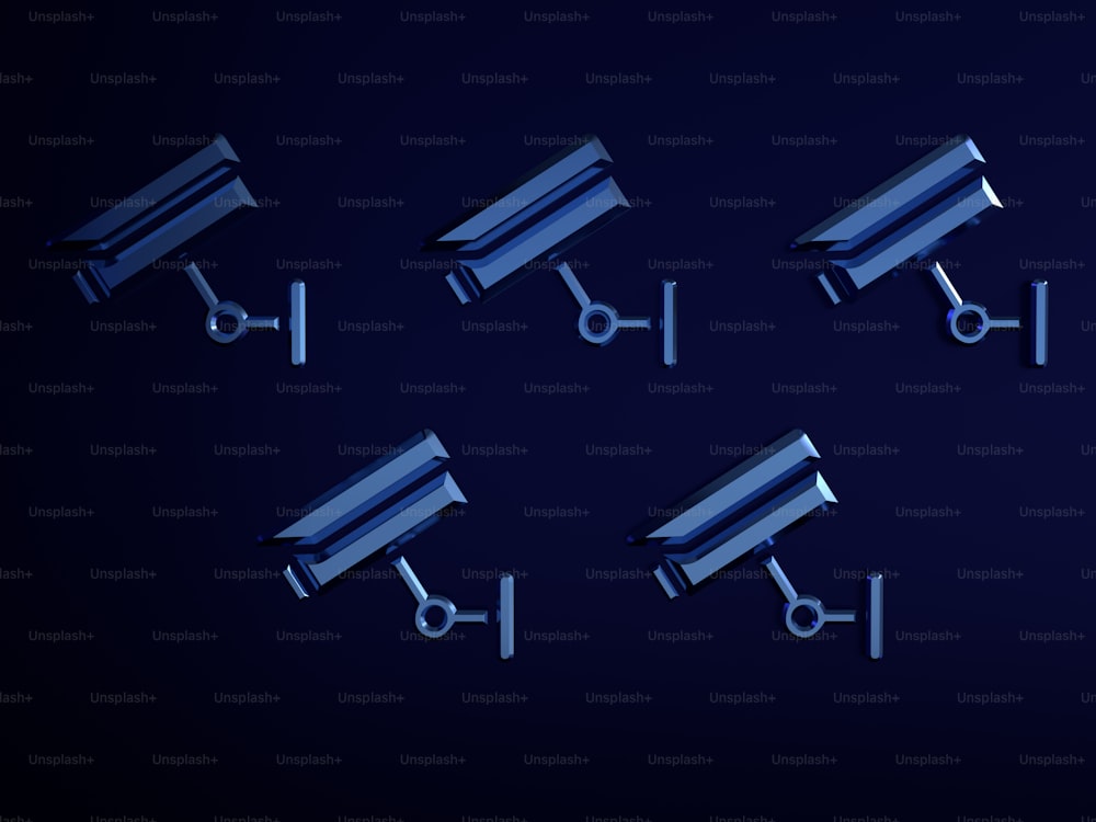 a set of security cameras on a dark background