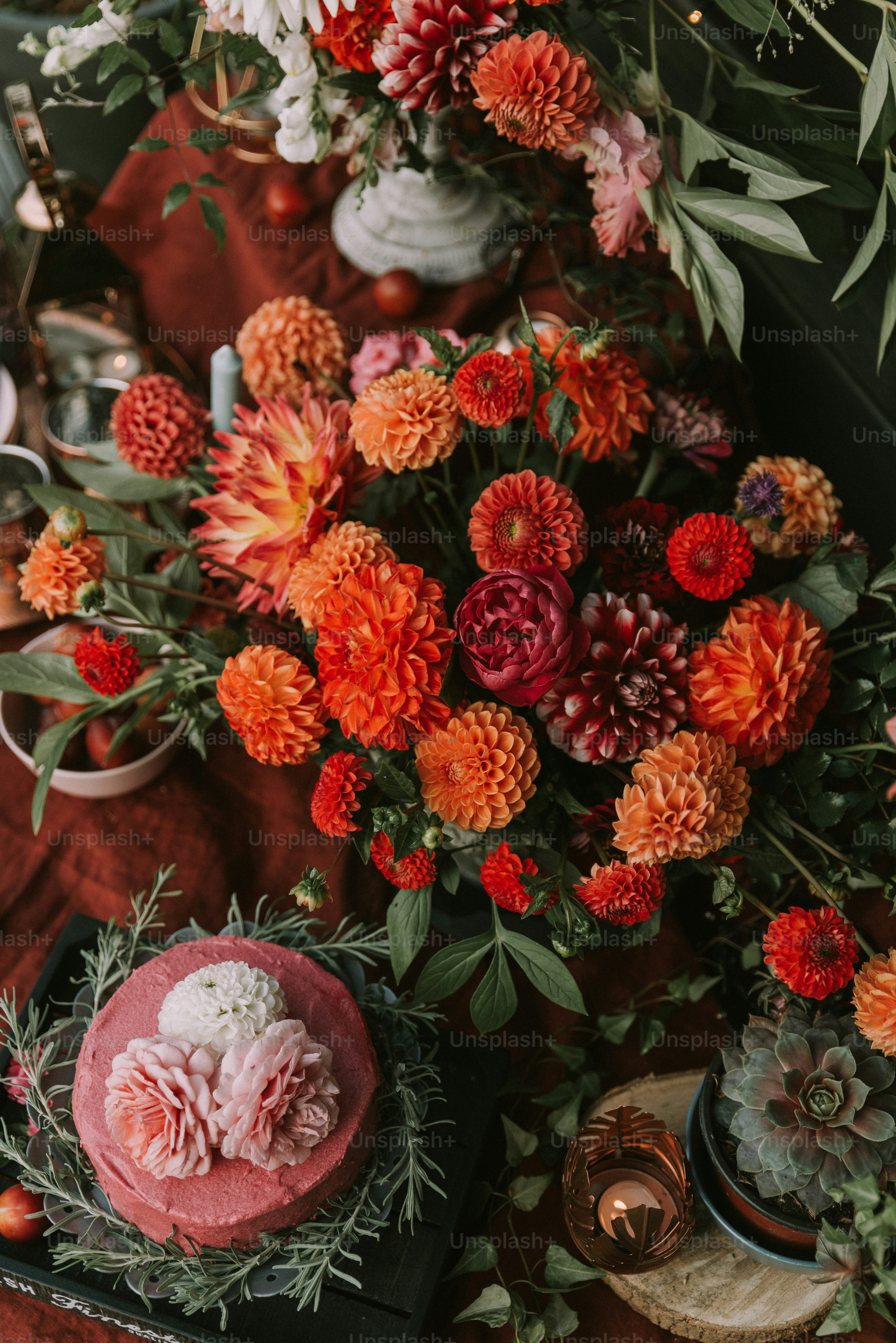 a bunch of flowers that are on a table