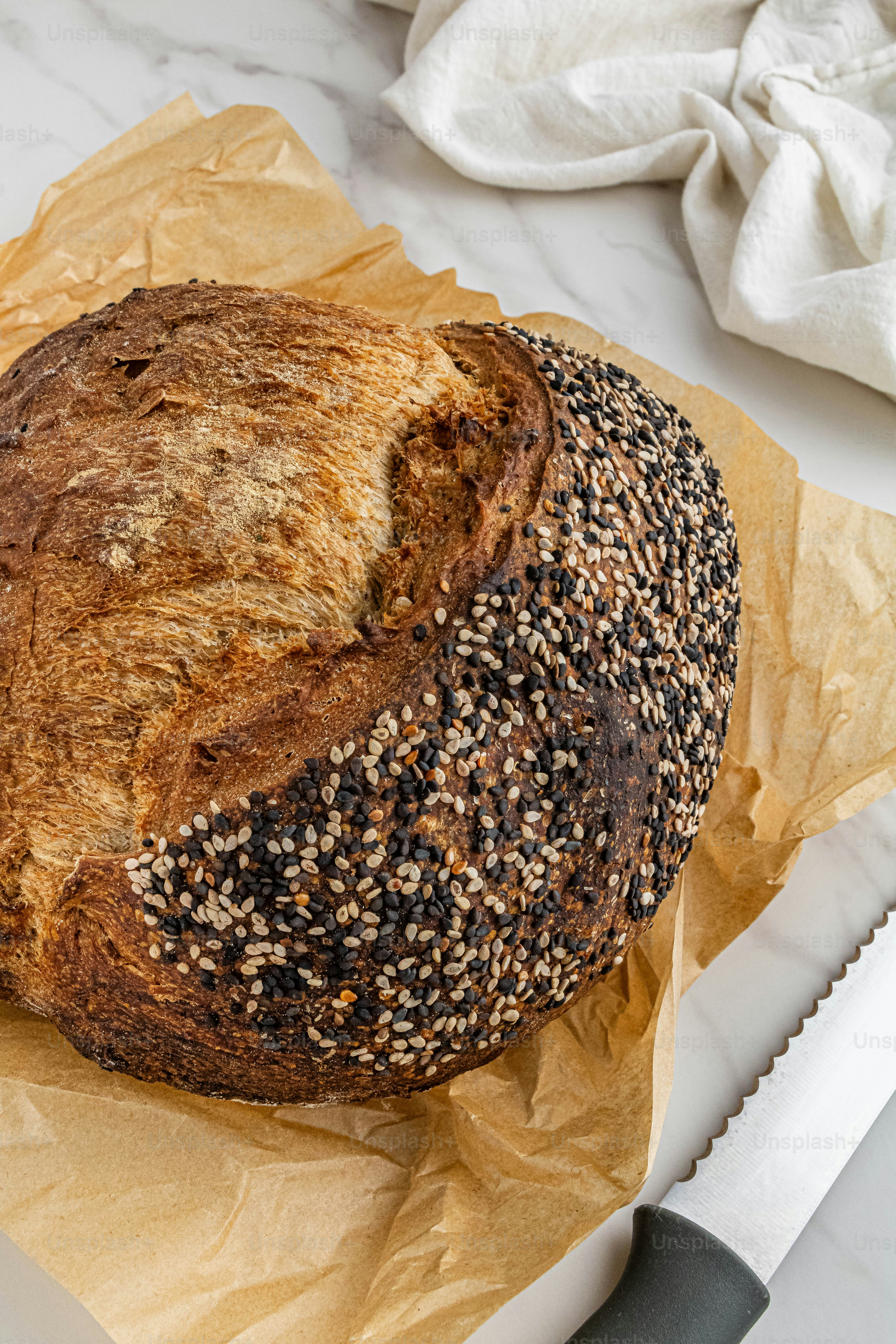 a loaf of bread sitting on top of a piece of paper