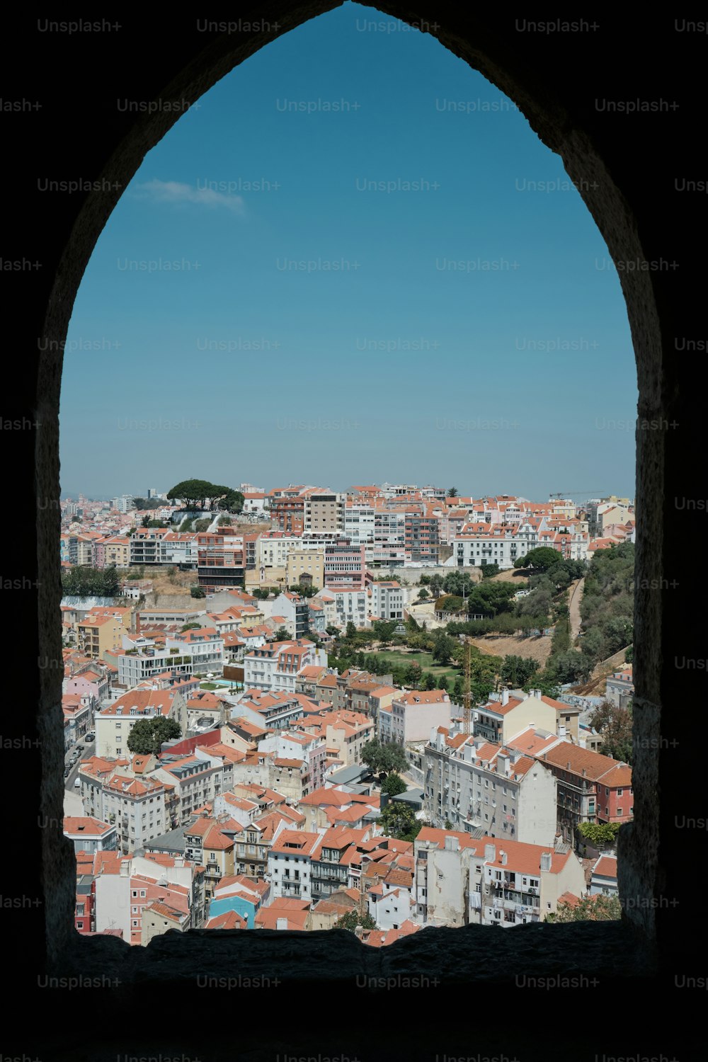 a view of a city through a window