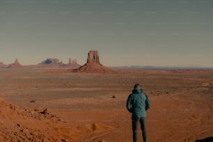 a person standing in the middle of a desert