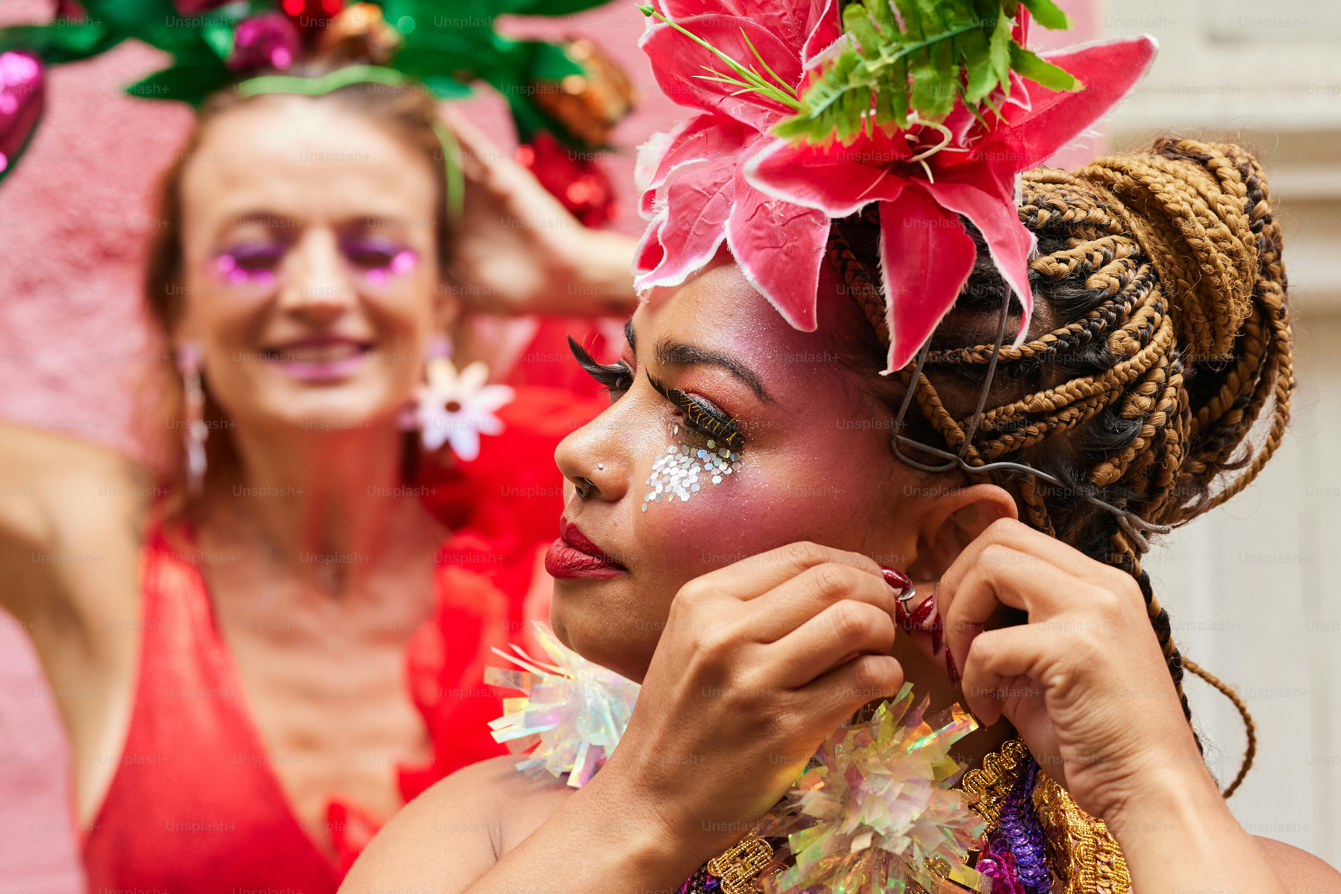a woman with a flower in her hair