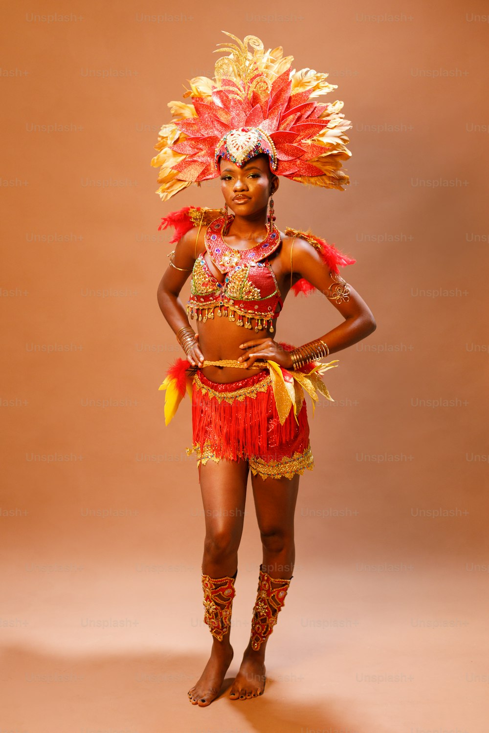 a woman in a colorful costume posing for a picture