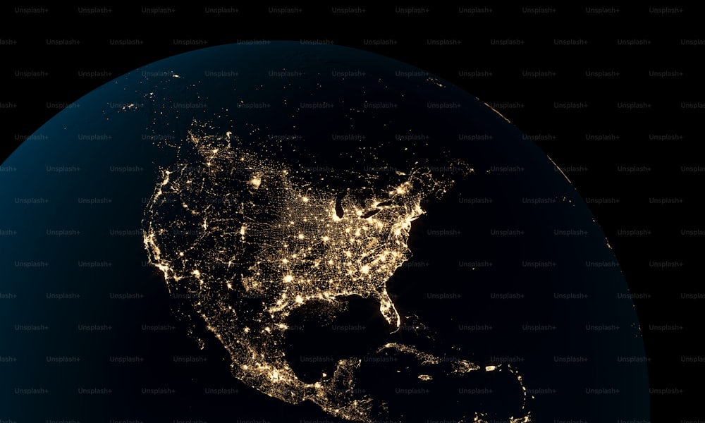 Uma vista noturna dos Estados Unidos do espaço