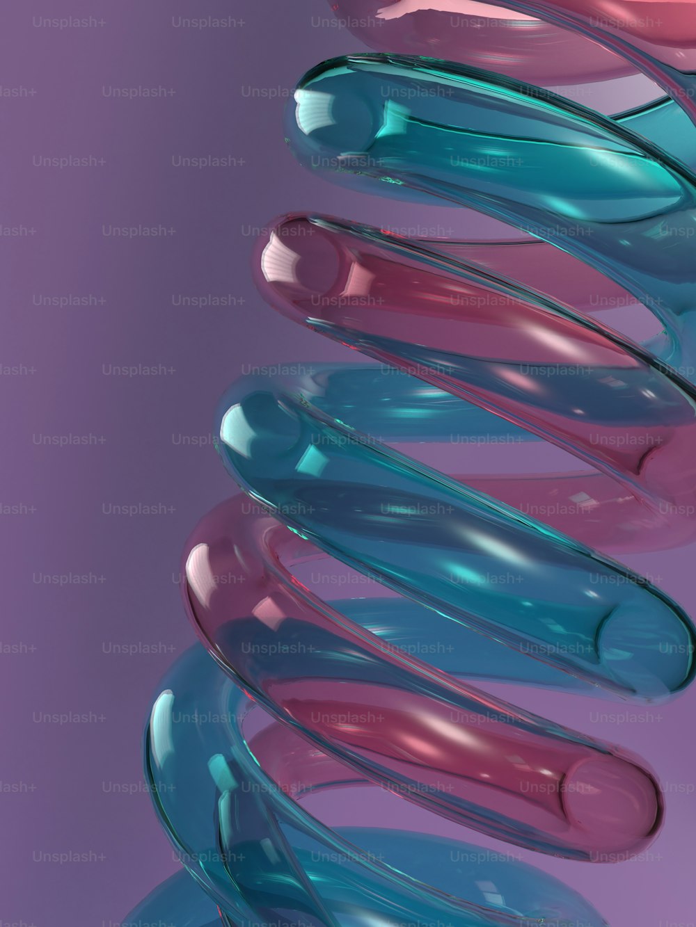 una spirale di vetro su sfondo viola e blu