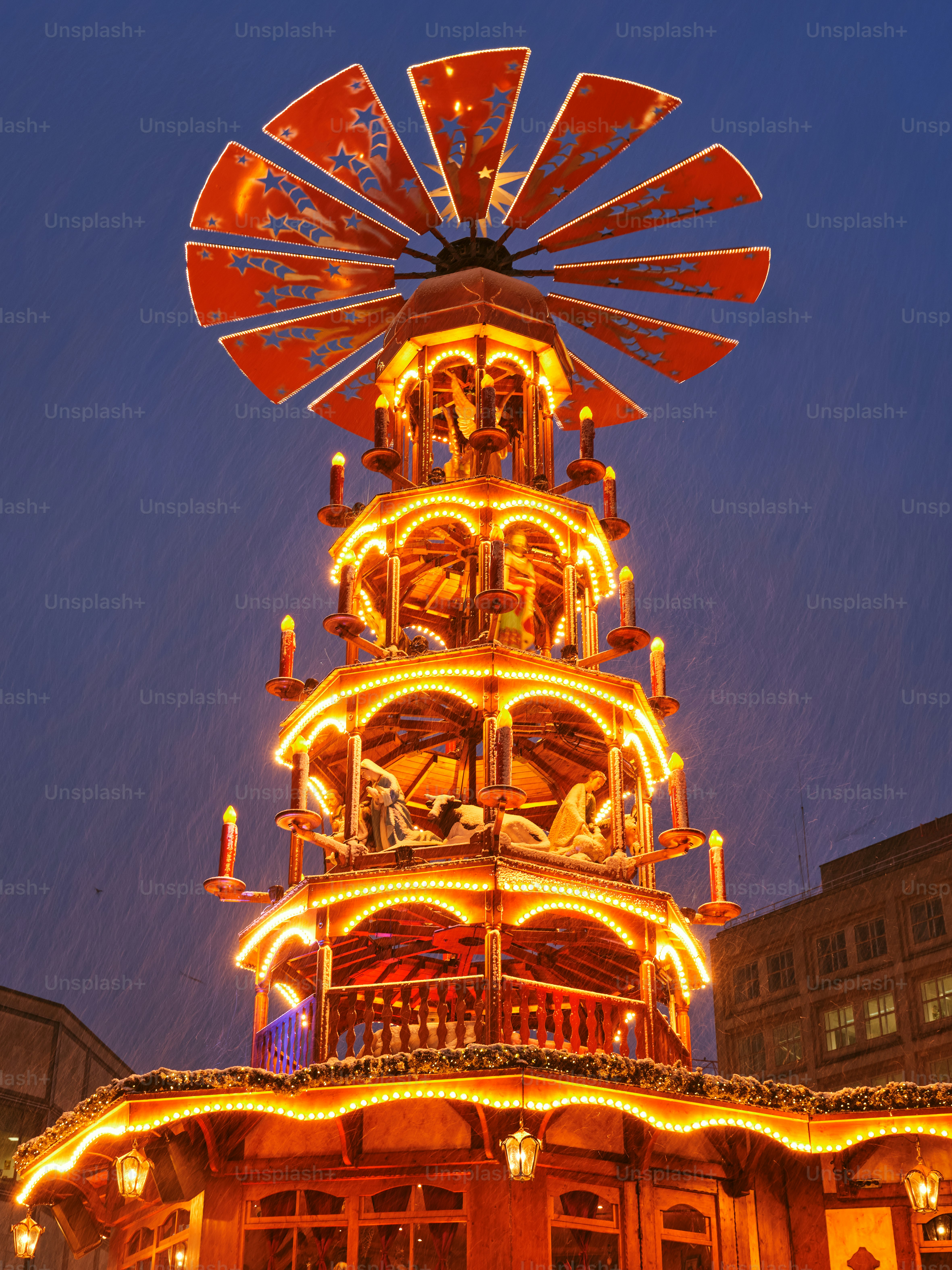 a large ferris wheel lit up at night