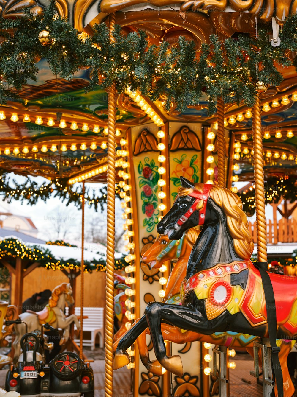a merry go round with a horse on it