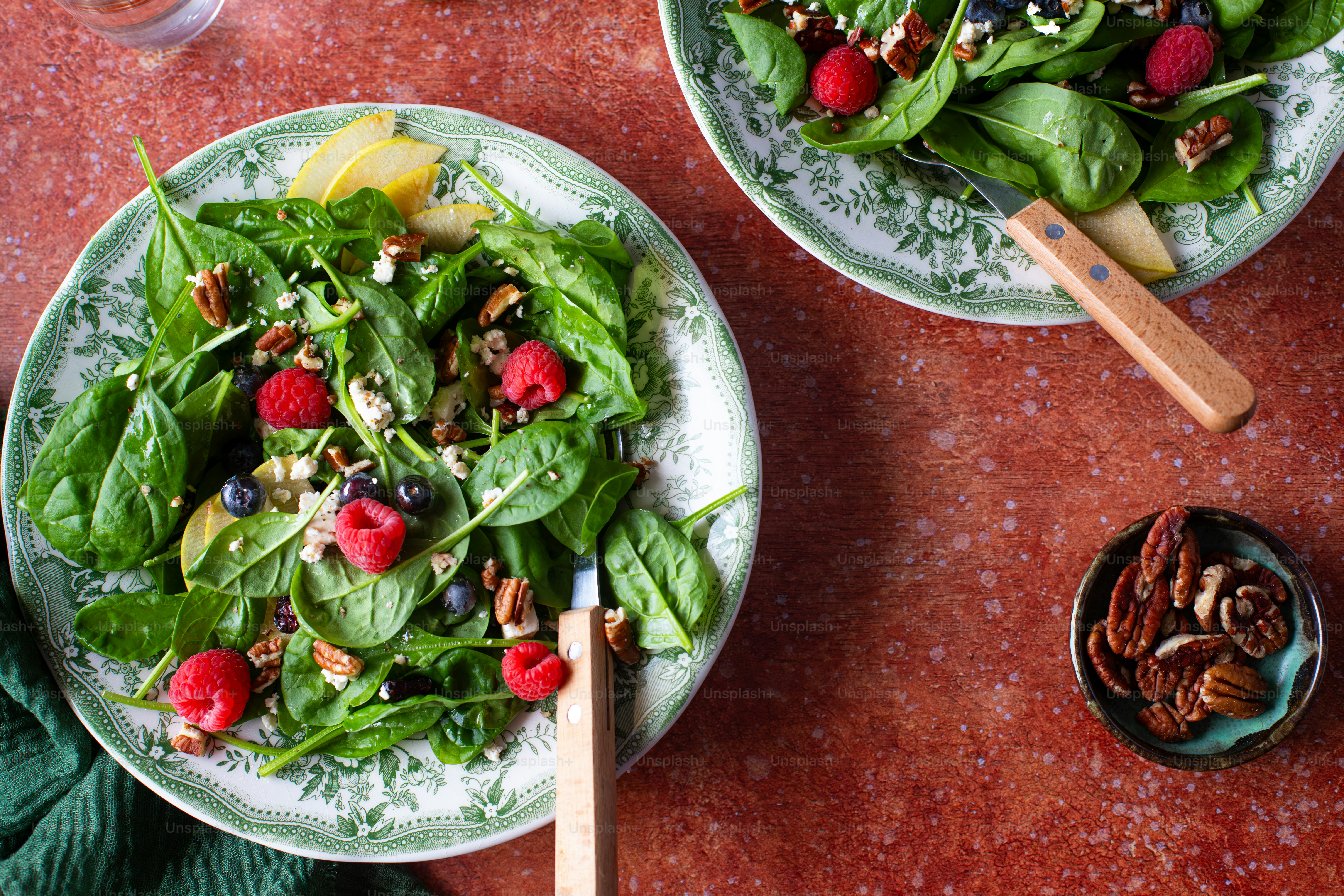 a couple of plates of food on a table