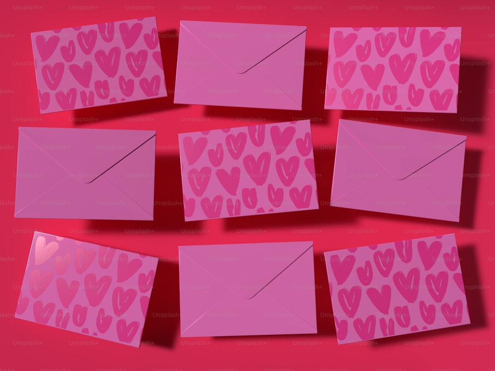 a bunch of pink paper with hearts on it