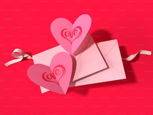 Dois corações de papel em cima de um envelope