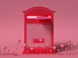 una cassetta delle lettere rossa circondata da cuori