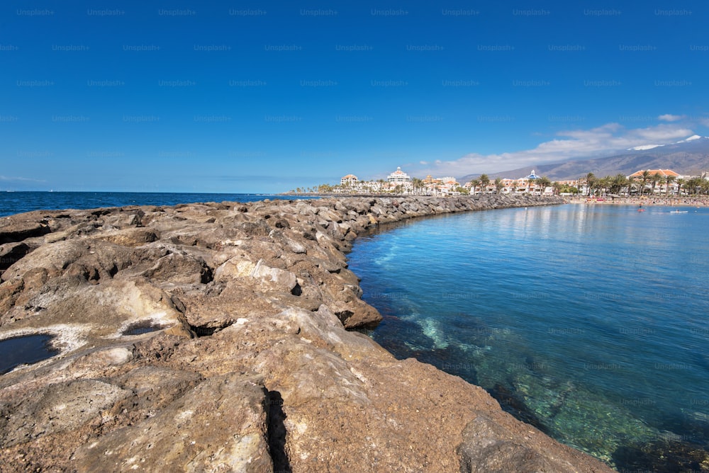 Las Americas coastline  in Adeje, Tenerife, Spain.  Las Americas is one of the most popular and touristic resorts, in Tenerife South area.
