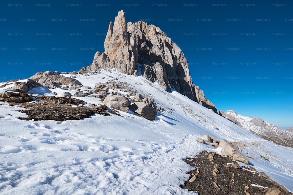 Winter Landscape in Picos de Europa mountains, Cantabria, Spain.