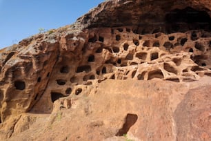 Cenobio de Valeron, site archéologique, grottes aborigènes à Grand Canary, îles Canaries.