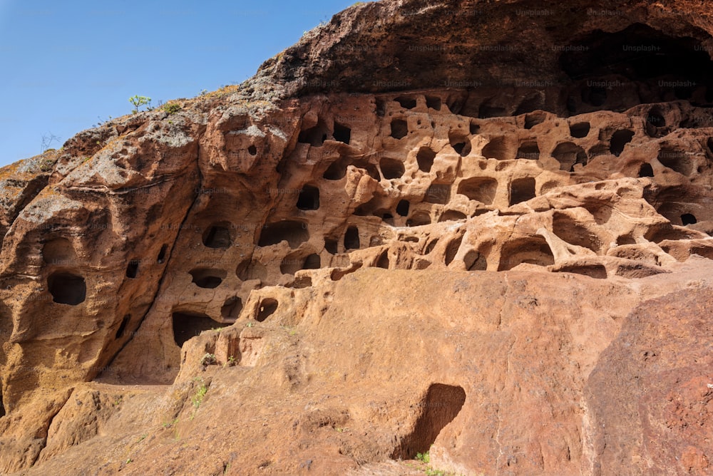 Cenobio de Valeron, sítio arqueológico, cavernas aborígenes em Grand Canary, Ilhas Canárias .