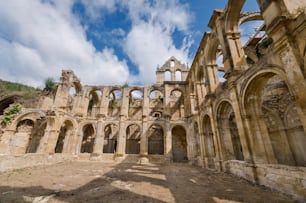 Ruins of an ancient abandoned monastery in Santa Maria de rioseco, Burgos, Spain.