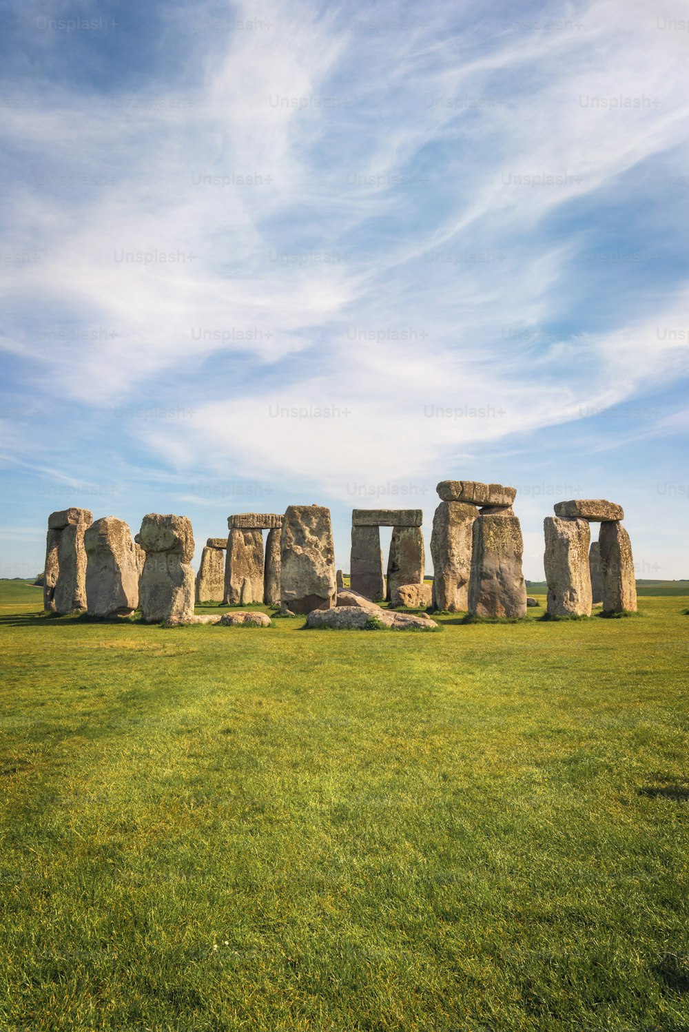 Stonehenge an ancient prehistoric stone monument near Salisbury, UK, UNESCO World Heritage Site .