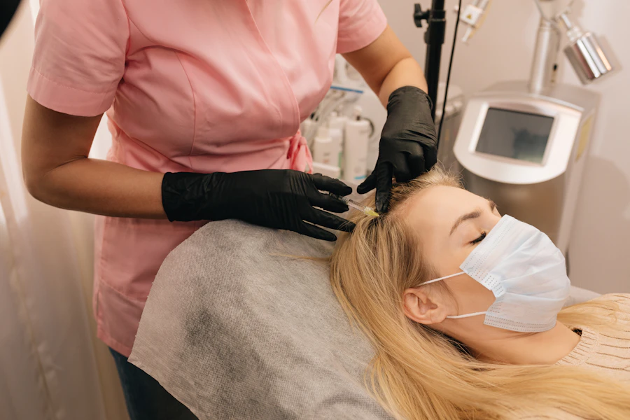 Hair restoration treatment in a clinic